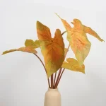 36″ Artificial Caladium Bicolor Bush 7 Leaves Autumnal Orange